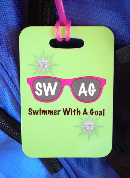 SWAG Swimmer With A Goal Swim Bag Tag, Sport Bag Tag, Swim Team Bag Tag, Swim Party favor - FlipTurnTags