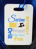 Swim Bag Tag, Sport Bag Tag, Swim Team Bag Tag, Swim Party favor - FlipTurnTags