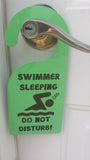 Swimmer sleeping, swim,  Door Hanger, Swim Party favor, swim gift, swim swag  swim team gift - FlipTurnTags