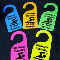 Swimmer sleeping, swim,  Door Hanger, Swim Party favor, swim gift, swim swag  swim team gift - FlipTurnTags